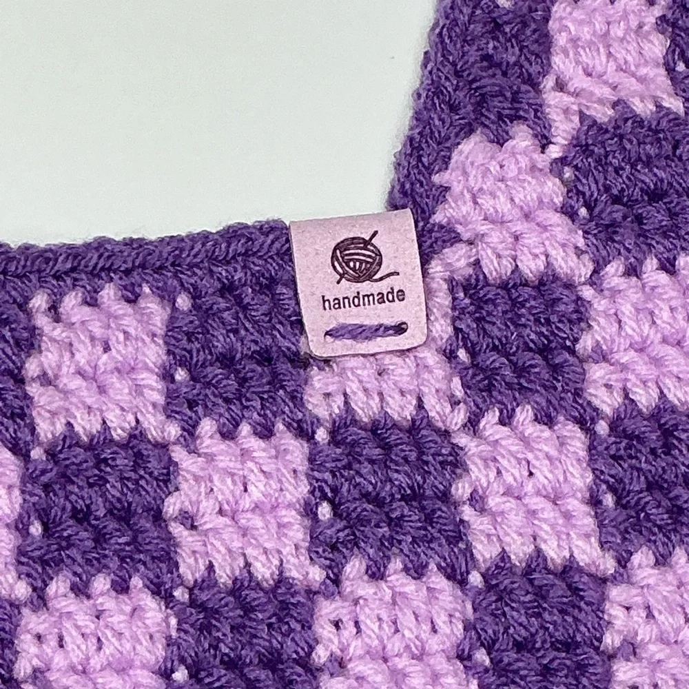 Handmade Amethyst & Soft‎ Purple Checker Checkerboard Crochet Shoulder Tote Bag